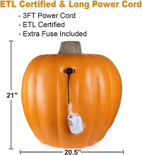 Miniatura 5 de Linterna de calabaza Jack O Lantern de 21 pulgadas con bombillas LED preiluminadas, decoraciones de calabaza de Halloween para interiores