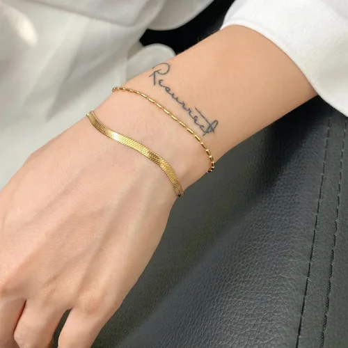 Miniatura 4 de Caenyo Pulseras de oro para mujer, chapadas en oro de 14 quilates, pulseras de espiga cubanas en capas, pulsera ajustable de cadena de perlas
