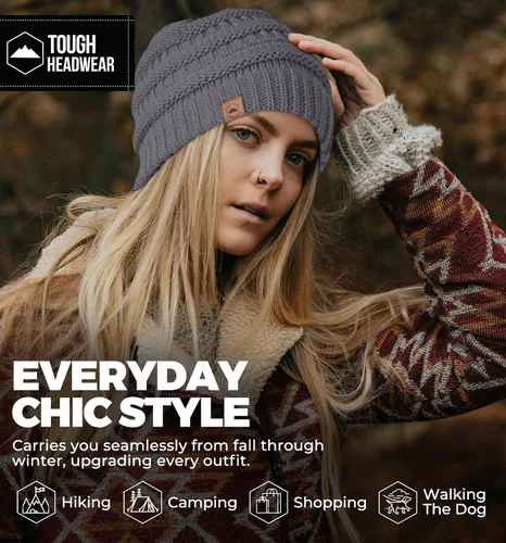 Miniatura 65 de Gorro de punto para mujer, cálido y suave, elástico, para clima frío de Tough Headwear