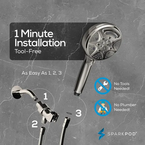 Miniatura 7 de SparkPod Cabezal de ducha de mano de níquel cepillado de 5 pulgadas, 9 ajustes de pulverización con interruptor de encendido/apagado, modo de lluvia