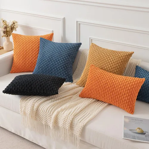 Miniatura 458 de K Kevin Textile - Juego de 2 fundas de almohada decorativas de corduroy suave azul con rayas estilo bohemio, fundas de almohada para sofá, cama