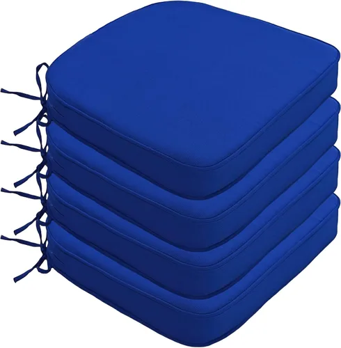 Miniatura 25 de JMGBird Juego de 2 cojines para sillas de exterior, patrón de flores de mandala azul, 16 x 17 pulgadas, cojines de asiento de patio con lazos
