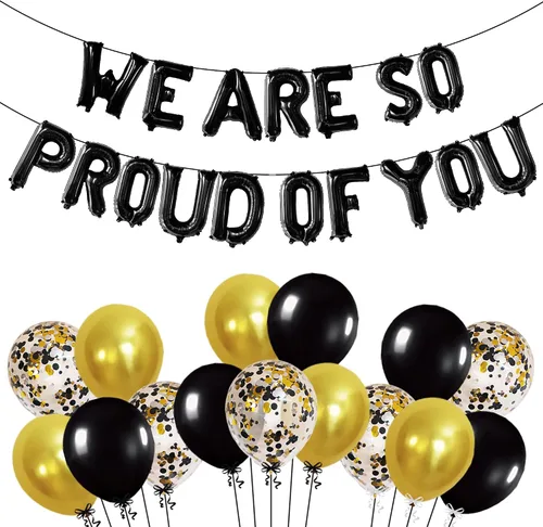 Miniatura 13 de KatchOn, Globos negros con texto en inglés «We Are So Proud of You» de 16 pulgadas Cartel de globos Proud Of You para decoraciones de graduación
