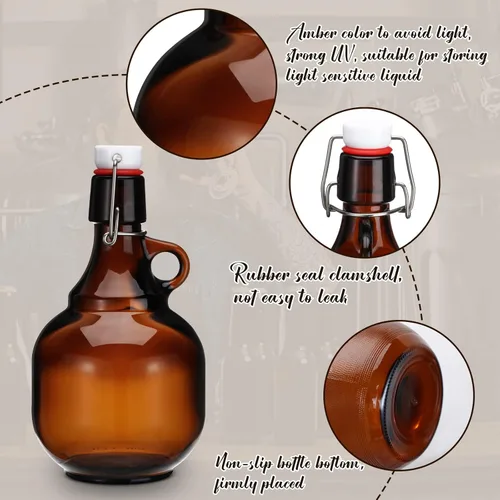 Miniatura 3 de Dandat 4 unidades de Growlers para botellas de vidrio ámbar de cerveza, botellas de cerveza, tarro de vidrio con tapa, jarras de líquido, sidra