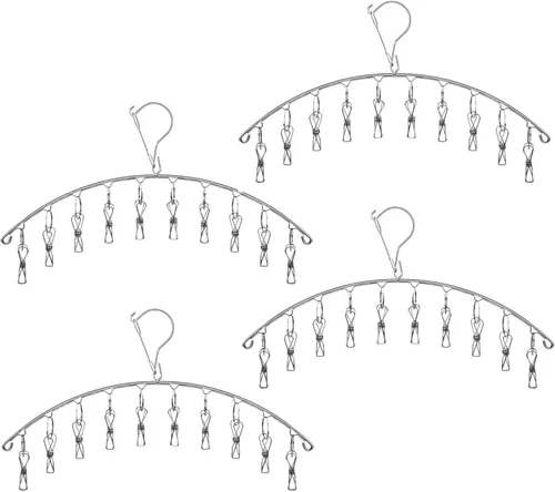 Miniatura 7 de 2 perchas de secado de ropa con 16 clips, estante de secado de aire de calcetines de acero inoxidable, resistente al viento, antipérdida para todos