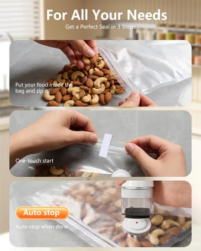 Miniatura 5 de Sellador al vacío de mano para alimentos con tanque de agua visible, potente máquina selladora al vacío compacta con 30 bolsas de vacío