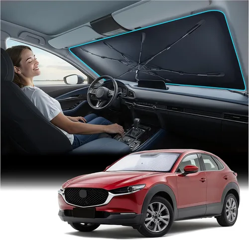 Miniatura 44 de Nmoiss [Escudo térmico con revestimiento de vinilo] Parasol para parabrisas personalizado para Mazda 3, protege el automóvil de los rayos solares