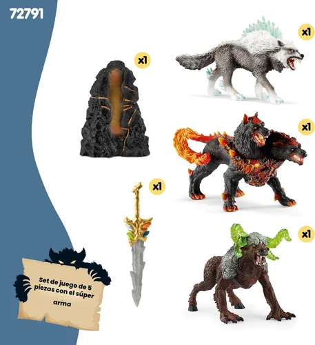 Miniatura 5 de Schleich Eldrador Creatures - Juego de 5 criaturas de fantasía - Lobo de hielo, sabueso de lava, bestia de roca y espada - Figuras de monstruos