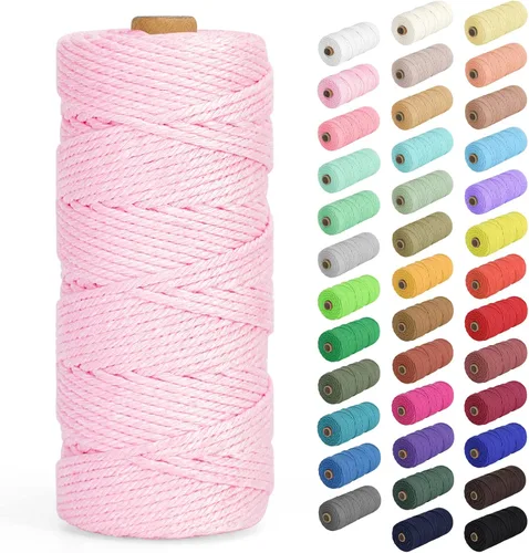 Miniatura 105 de Cordón de macramé de 0.079 in x 380 yardas (1140 pies), cuerda de algodón natural para colgar en la pared, ganchos de plantas, manualidades, Beige