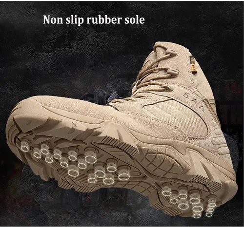 Miniatura 6 de Botas de trabajo tácticas militares de 8 pulgadas para hombre, botas de combate con cremallera lateral, botas de combate de cuero de gamuza