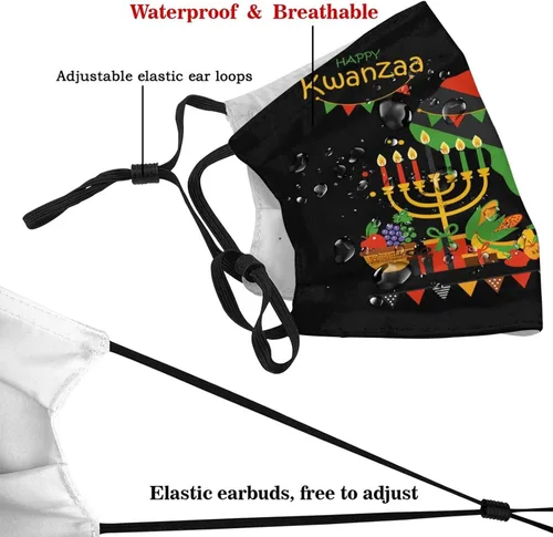 Miniatura 4 de UJVPXH Happy Kwanzaa - Mascarilla facial decorativa ajustable reutilizable al viento