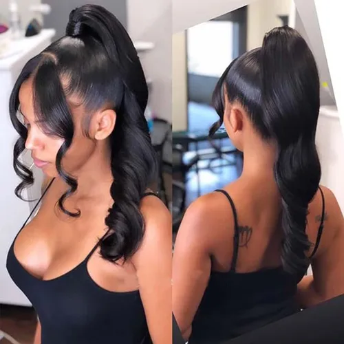 Miniatura 8 de KRSI Extensión de cola de caballo corta con cordón de 14 pulgadas para mujeres negras, cabello negro rizado, cola de caballo ondulada, piezas