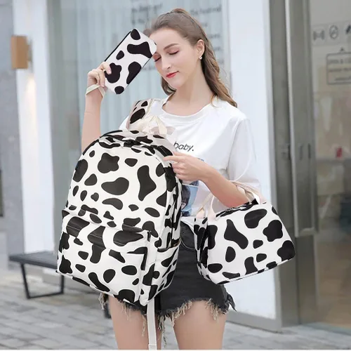 Miniatura 6 de Juego de mochila escolar con estampado de vaca para adolescentes, niñas, niños, bolsas con lonchera y estuche para lápices