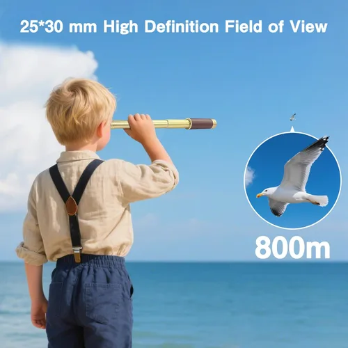 Miniatura 5 de Telescopio pirata retro 25x30 Spyglass portátil plegable telescopio de mano zoom vintage monocular colección clásica brújula para camping, caza