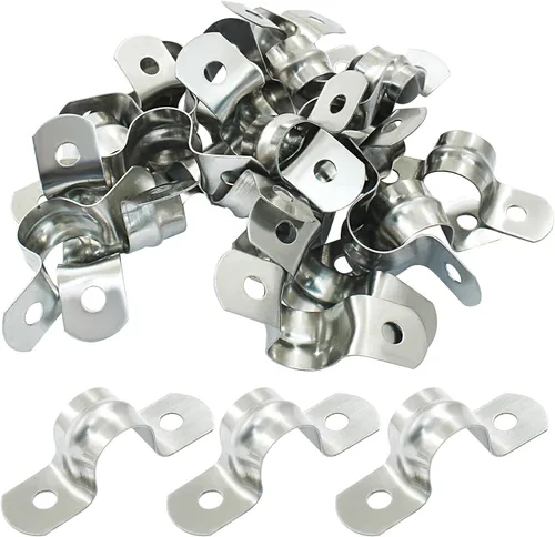 Miniatura 10 de Paquete de 10 correas rígidas M63 para tubo, 2-1/2 pulgadas, correa de cable de acero inoxidable con dos agujeros, abrazadera de conducto