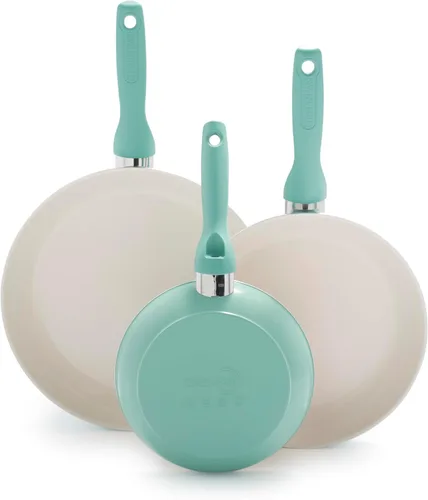 Miniatura 11 de GreenPan Rio Anodizado Duro Cerámico Saludable Antiadherente, Juego de 3 Sartenes de 7", 9.5" y 11 pulgadas, Mango de Agarre Suave, Sin PFAS, Apto