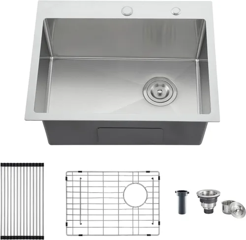 Miniatura 17 de ROVATE Fregadero de cocina de 20 x 16 pulgadas, fregadero de cocina de montaje superior hecho a mano, fregadero de cocina o bar de acero inoxidable