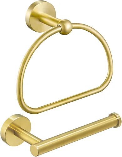 Miniatura 13 de Leyden Soporte de papel higiénico dorado Portador de toalla de mano, Soporte de rollo de papel cepillado de latón Anillo de toalla, Juego moderno