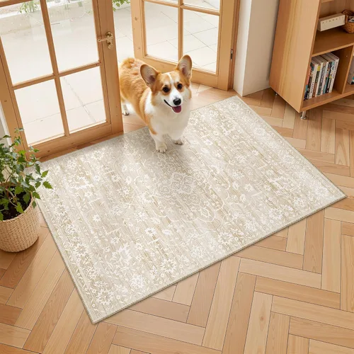Miniatura 47 de Soalmost Alfombras de área de 5 x 7 pies para sala de estar, alfombras lavables florales beige para comedor, dormitorio, oficina en casa, alfombra