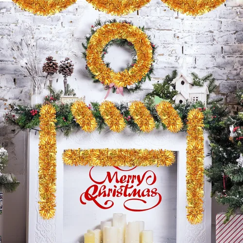 Miniatura 6 de Guirnalda de oropel de Navidad de 33 pies, guirnalda gruesa de oropel para decoración del árbol de Navidad, guirnalda metálica para Navidad