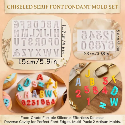 Miniatura 6 de 26 moldes de fondant con letras mayúsculas, alfabeto número 0-9, molde de silicona para decoración de pasteles de chocolate, 2 piezas, fiesta
