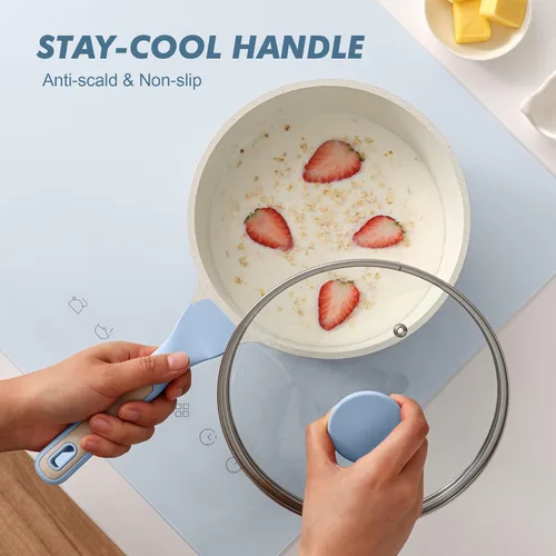 Miniatura 7 de SENSARTE Cacerola antiadherente de cerámica con tapa de 1.5 cuartos de galón, olla de cocina pequeña con mango Stay Cool, compatible con inducción