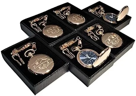 Miniatura 3 de 1 reloj de bolsillo personalizado, regalo grabado de estilo vintage. Caja incluida, cadena de acero inoxidable y grabado incluidos, padrinos de Oro