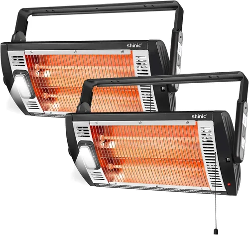 Shinic Paquete de 2 calentadores eléctricos de garaje, 1500 W/750 W, calentadores radiantes con luz halógena, rotación de 90 grados, 5 ajustes de