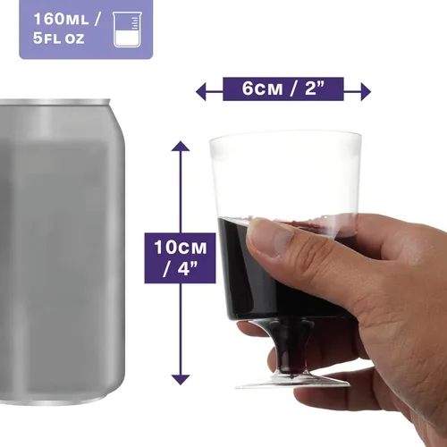 Miniatura 4 de MATANA 50 copas de vino de plástico transparente con tallo para fiestas (5 onzas), copas de vino de plástico de 4 pulgadas, copas de vino, perfectas