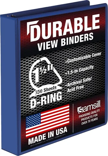 Miniatura 14 de Samsill Carpeta duradera de 1.5 pulgadas, fabricada en los Estados Unidos, carpeta de anillos en D, carpeta transparente personalizable, color rojo