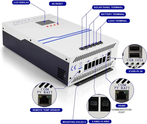 Miniatura 3 de Controlador de carga solar MPPT de 100 amperios 48 V, 36 V, 24 V, 12 V, auto, panel solar de entrada máxima de 150 V, panel solar de 100 A, potencia