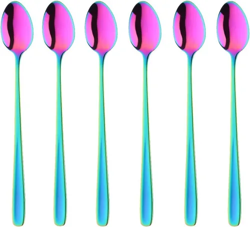 Miniatura 13 de Buyer Star Cucharas de té helado de mango largo, juegos de cucharas de café resistentes de 8 pulgadas 18/10 para mezclar, mezclar cócteles, té, Oro
