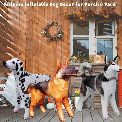 Miniatura 2 de Jet Creations Paquete de 3 inflables para perros – Husky, dálmata y pastor alemán (30 pulgadas de alto) – Decoración de Halloween y otoño