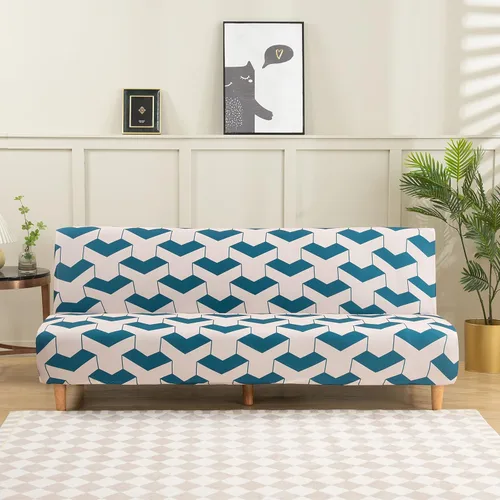Miniatura 21 de LiveGo Fundas para futón sin brazos, funda elástica plegable para sofá cama con parte inferior elástica, funda de sofá ajustable estampada, Negro