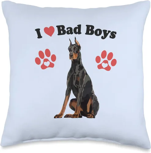 Funny Doberman Pet Dog Mom Gifts Women I Love Bad Boys Funny Male Doberman Puppy Dog Mom Broma Quote Pillow de 16 x 16 pulgadas, multicolor
