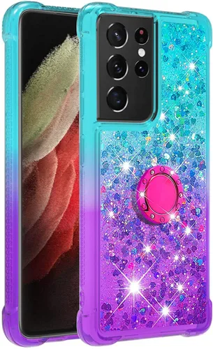 Miniatura 3 de Funda para Samsung Galaxy S21 Ultra 5G, Gradient Quicksand Series Glitter Bling Flowing Liquid Floating TPU Bumper Cushion Reforzado Corners Women