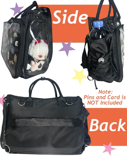 Miniatura 5 de Mochila grande Ita de hombro con inserto, bolso kawaiI Ita, para exhibición de pines, anime para fanáticos de Kpop (pines no incluidos) (negro)