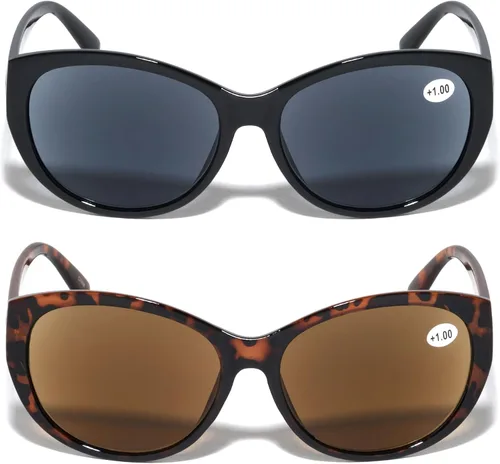 Miniatura 2 de 2 pares de lentes de sol de lectura para mujer, de gran tamaño, con lente completa, leopardo (1 negro 1 tortuga, 3.50, multiplicador_x), 1 Negro 1