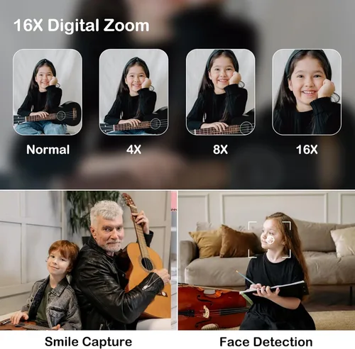 Miniatura 3 de Cámara digital, cámaras para niños para 50MP FHD 1080P, cámara digital de apuntar y disparar con zoom 16X antivibración, cámaras pequeñas compactas