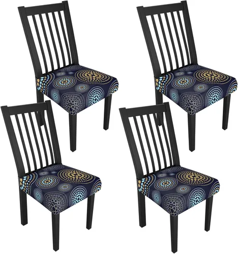 Miniatura 53 de Juego de 4 fundas elásticas para sillas de comedor, fundas para sillas de comedor con estampado floral, fundas para asientos de sillas con estampado