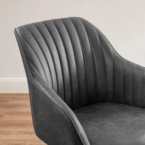 Miniatura 5 de Art Leon Silla de oficina sin ruedas, silla de escritorio moderna de mediados de siglo, silla giratoria con patas de madera de roble, sillón