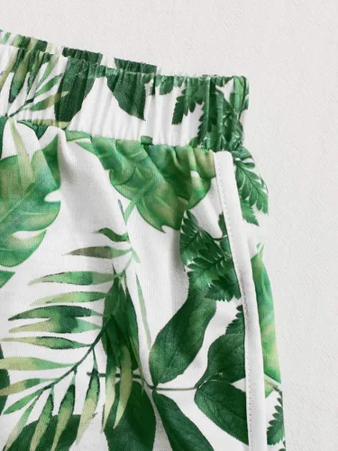 Miniatura 3 de Romwe Conjunto de 2 piezas con estampado tropical y dobladillo con lazo para niña