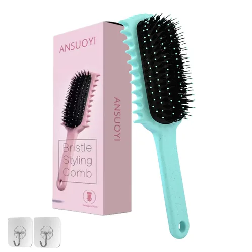 Miniatura 9 de Paquete de 1 cepillo desenredante para ondas y bobinas, reduce el encrespamiento y la rotura, define rizos y añade volumen, mango ergonómico