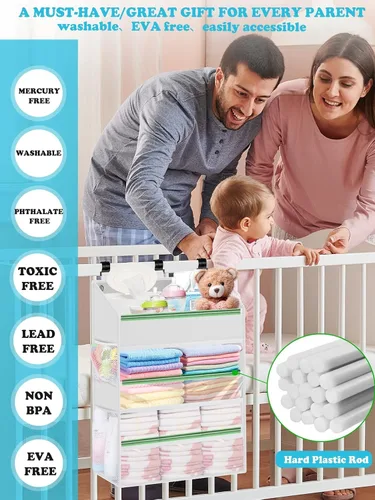 Miniatura 6 de Organizador de pañales colgante PHOTOONE para cuna – Organizador espacioso para guardería de bebé niña/niño para cambiador, corralito/pared – Blanco