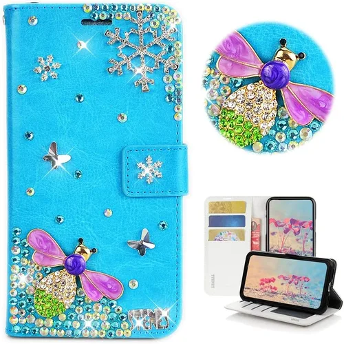Miniatura 7 de Bling Wallet - Funda de piel compatible con iPhone 11, elegante, hecha a mano en 3D, diseño de mariposas y purpurina, color blanco