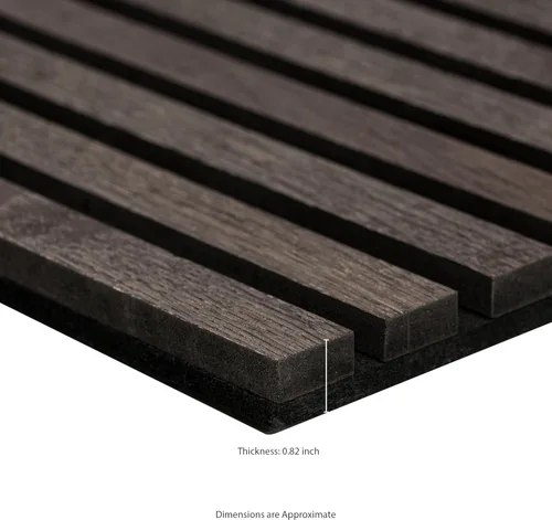 Miniatura 10 de MSI Paquete de 4 paneles de pared de listones de madera acústica para decoración de interiores, paneles de madera acanalados 3D que absorben