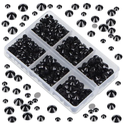 Miniatura 3 de LPBeads 6000 unidades de diamantes de imitación negros no termofijos, 6 tamaños, cristal redondo, con parte trasera plana, pinzas y bolígrafo