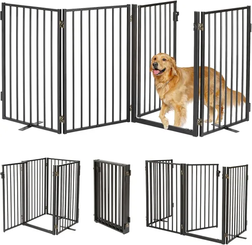 Miniatura 8 de Puertas de metal independientes para perros con puerta para interiores y exteriores, 80 pulgadas, extra ancho, 32 pulgadas de alto, puerta Blanco