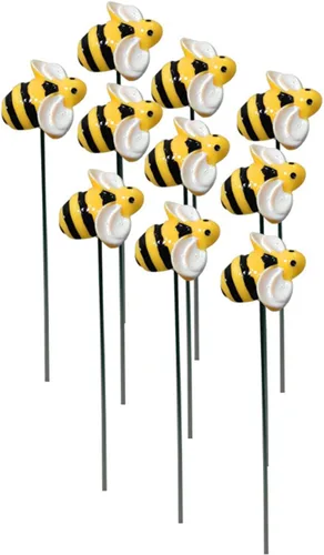 10 piezas de estacas de jardín de abejas decoración de metal para patio delantero, palillos florales para primavera y verano, resina, abejorros,