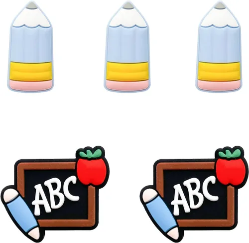 Miniatura 6 de Focal - 5 cuentas de silicona para profesores con formas de pizarra, personajes de dibujos animados coloridos, espaciadores de lápices para hacer